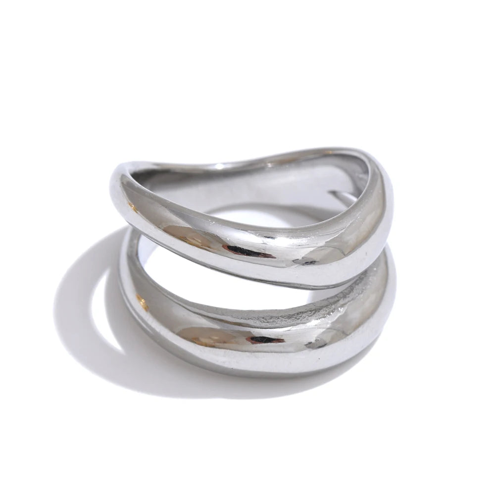 Double Layer Geometric Ring Stainless Steel