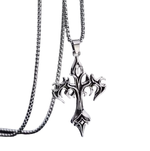 Vintage Flame Cross Pendant Necklace