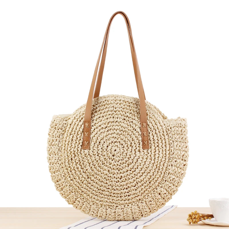 Round Straw Beach Bag Vintage