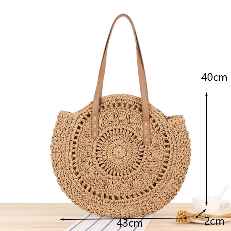 Round Straw Beach Bag Vintage