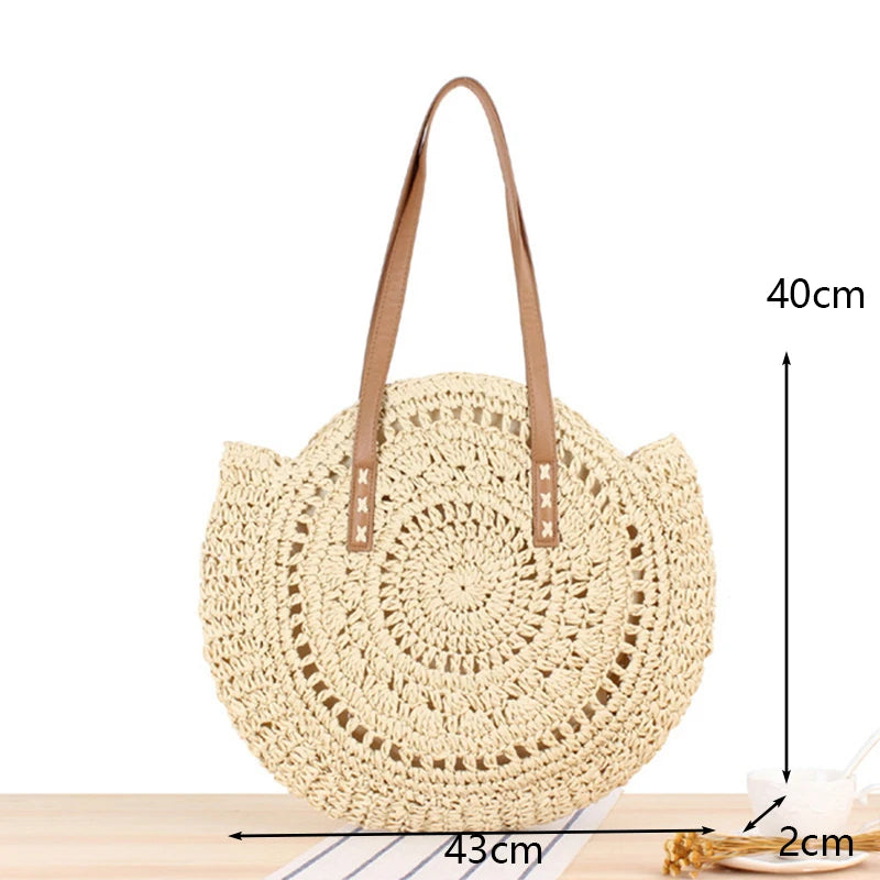 Round Straw Beach Bag Vintage