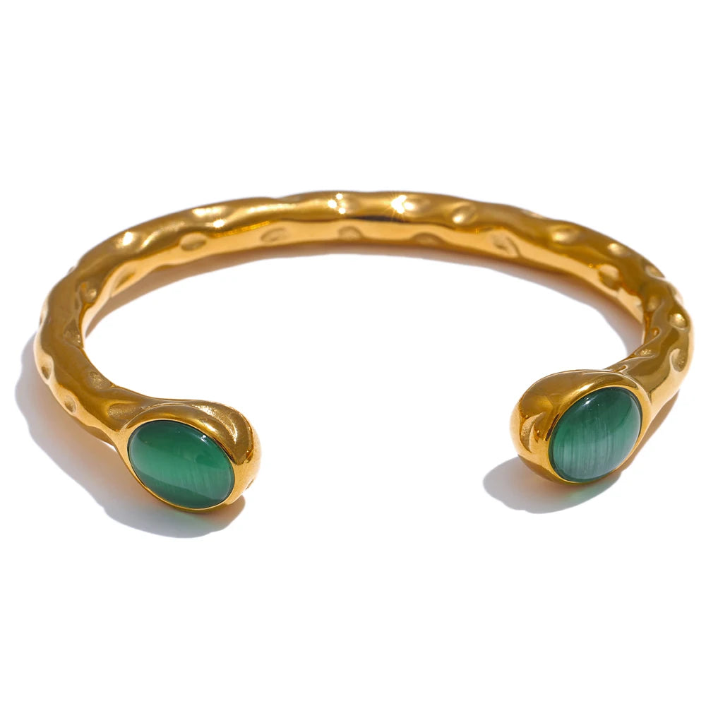 Stainless Steel Natural Stone Cuff Open Bracelet