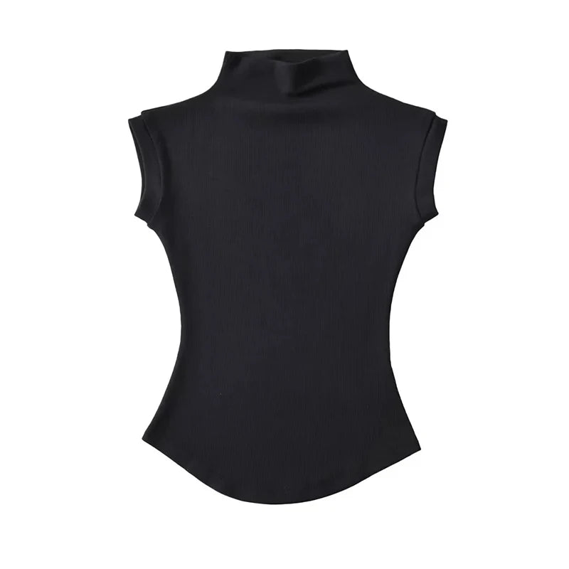 Summer Turtleneck Sleeveless Tops Solid Slim