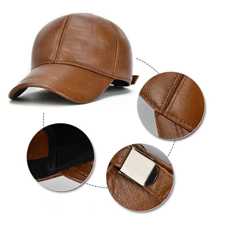 High Quality Genuine Cowhide Leather Cap