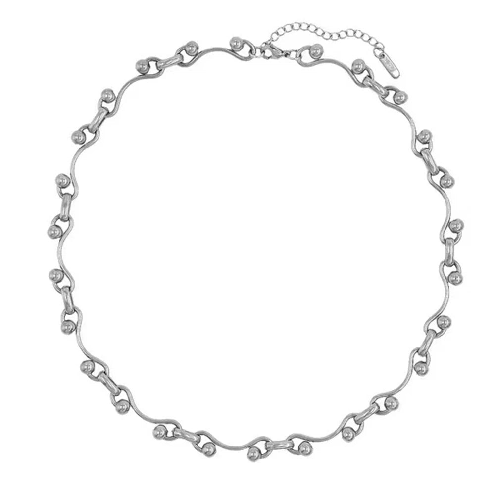 Stainless Steel Wave Ball Chain Necklacen Punk