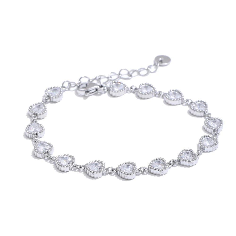 High Quality Heart Cubic Zirconia Shiny Bracelet Stainless Steel