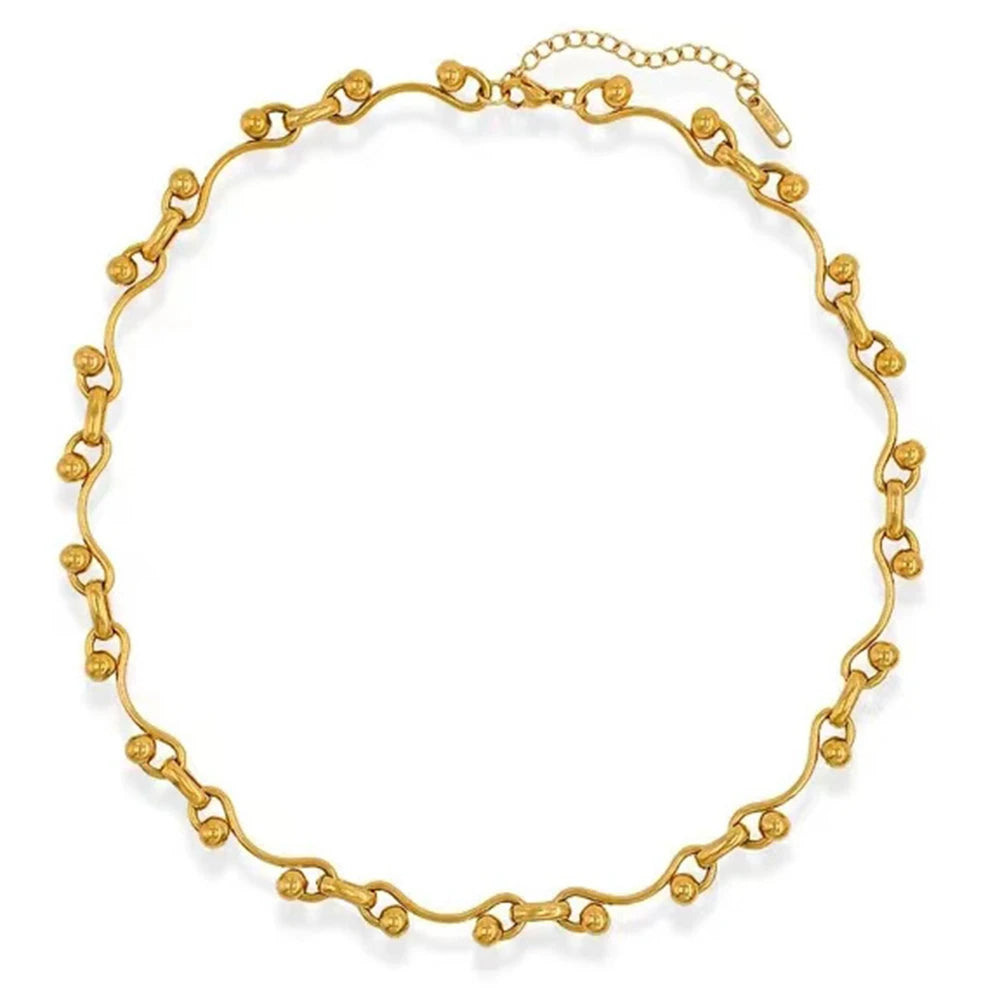 Stainless Steel Wave Ball Chain Necklacen Punk