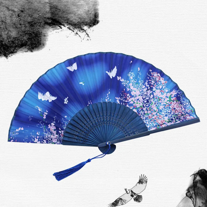 Bamboo Folding Silk Fan Hand Summer