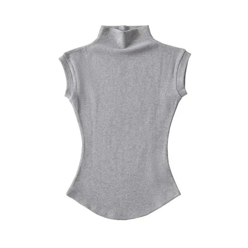 Summer Turtleneck Sleeveless Tops Solid Slim
