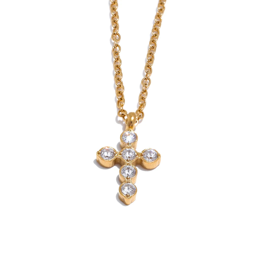 Chic Cross Shiny Pendant Necklace Cubic Zirconia