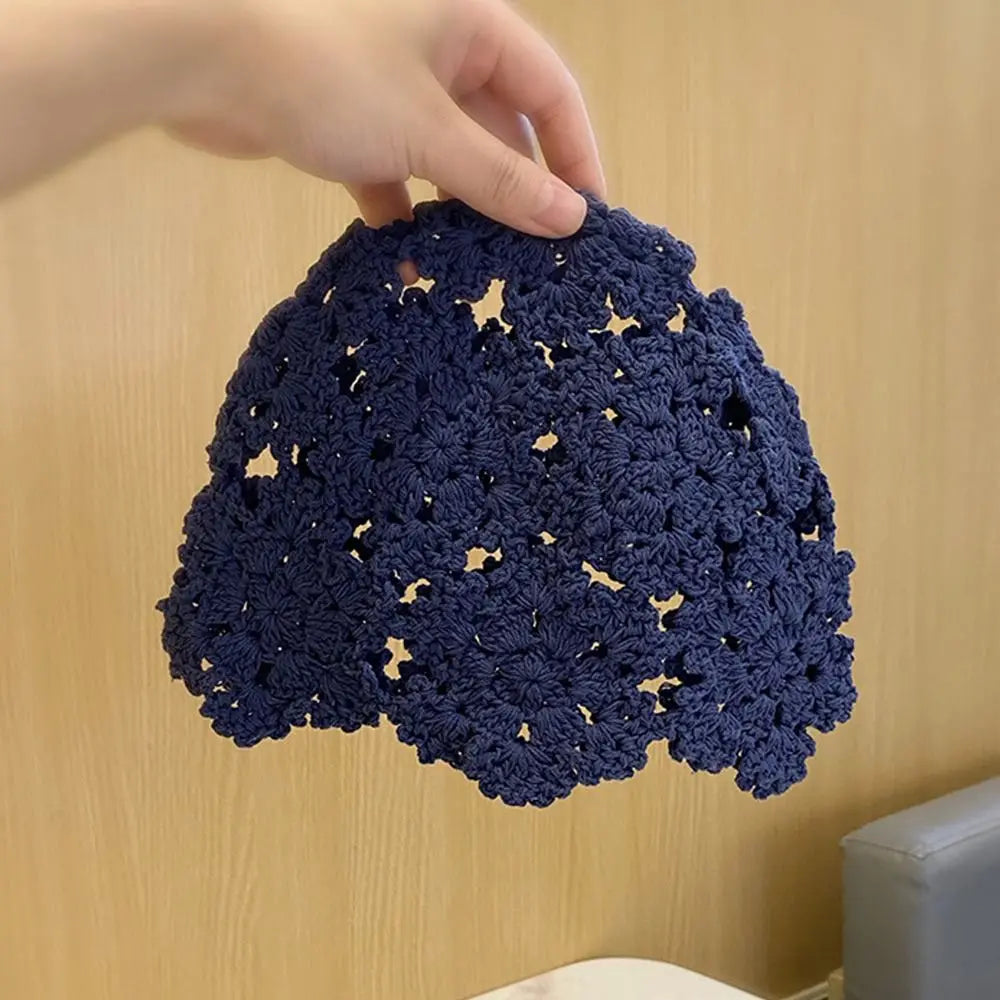Summer Breathable Hollowed Out Knitted Hat Flowers Cap Casual