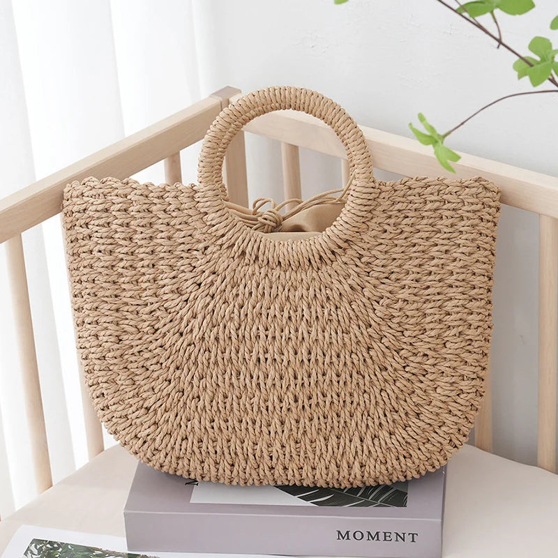 Summer Half-moon Straw Bag For Women