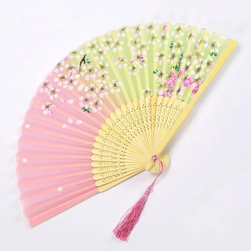 Bamboo Folding Silk Fan Hand Summer