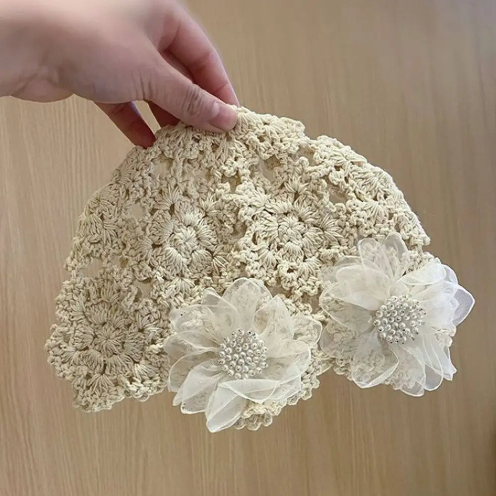 Summer Breathable Hollowed Out Knitted Hat Flowers Cap Casual