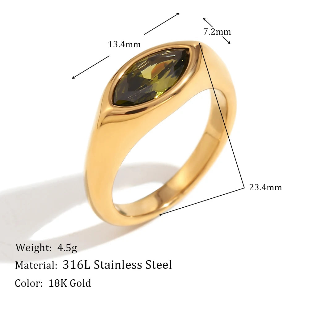Horse Eye Zircon Seal Ring Stainless Steel