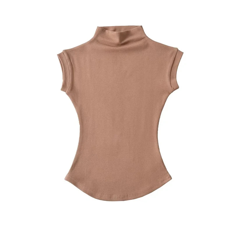 Summer Turtleneck Sleeveless Tops Solid Slim