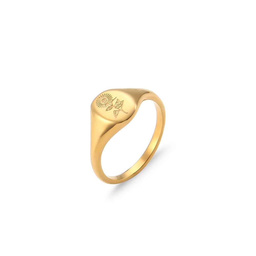 Lavender Sunflower Signet Rings Stainless Steel