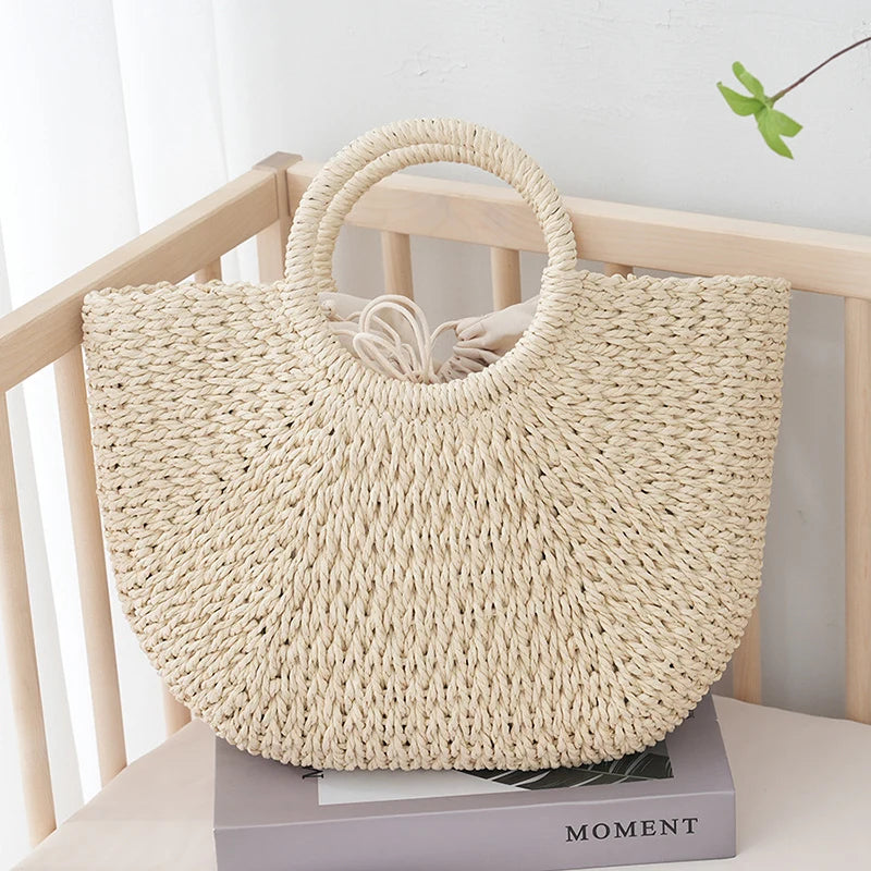 Summer Half-moon Straw Bag For Women