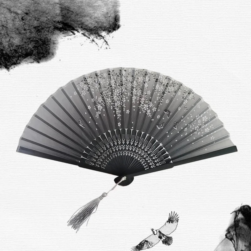 Bamboo Folding Silk Fan Hand Summer