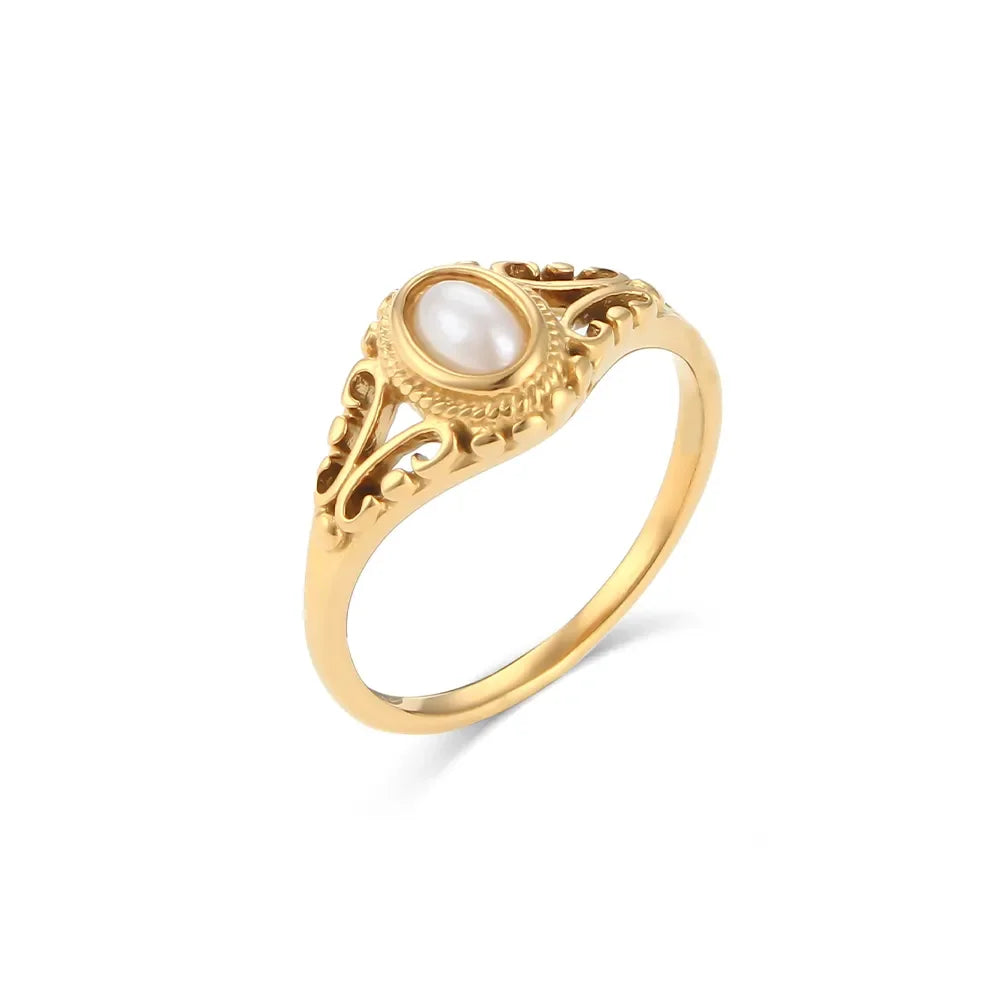 Gold Pearl Ring Stainless Steel