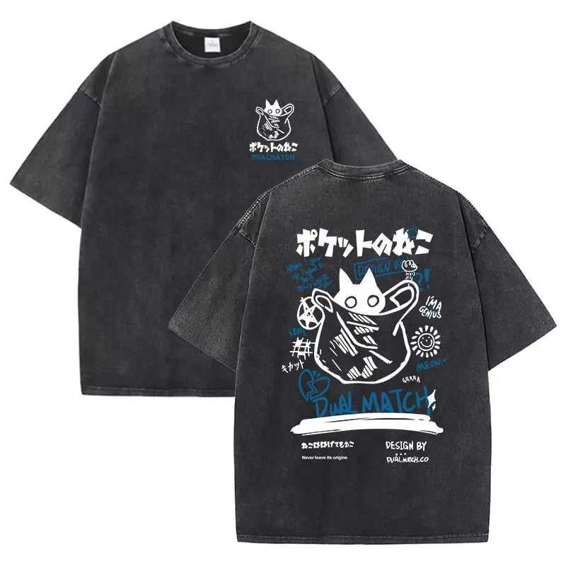 Cartoon T-Shirts Vintage Summer Harajuku Kawaii Cat