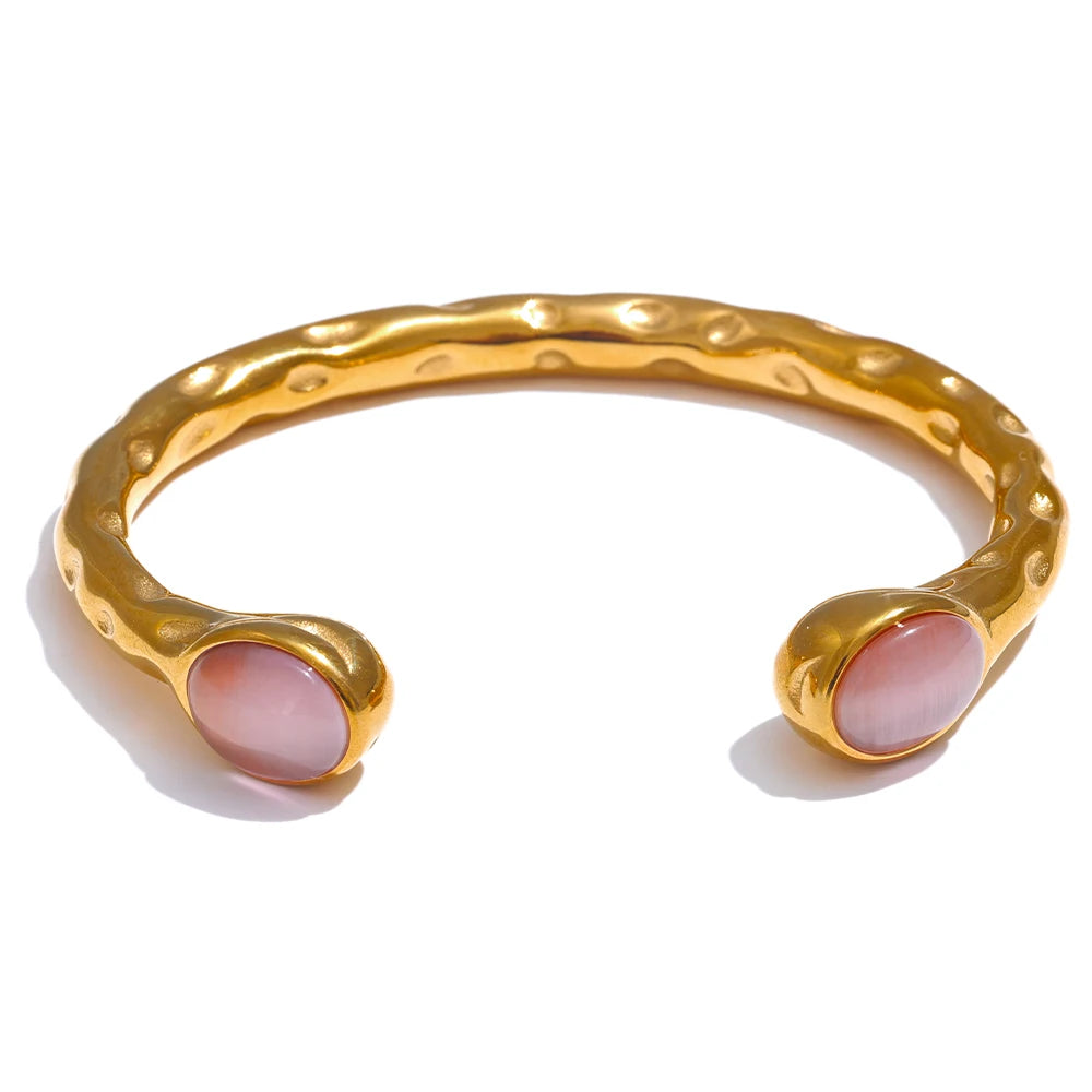 Stainless Steel Natural Stone Cuff Open Bracelet