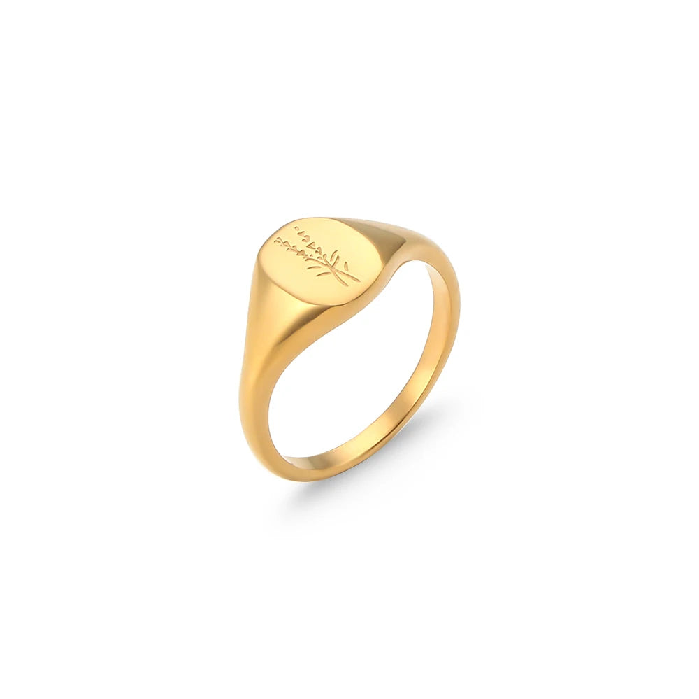 Lavender Sunflower Signet Rings Stainless Steel