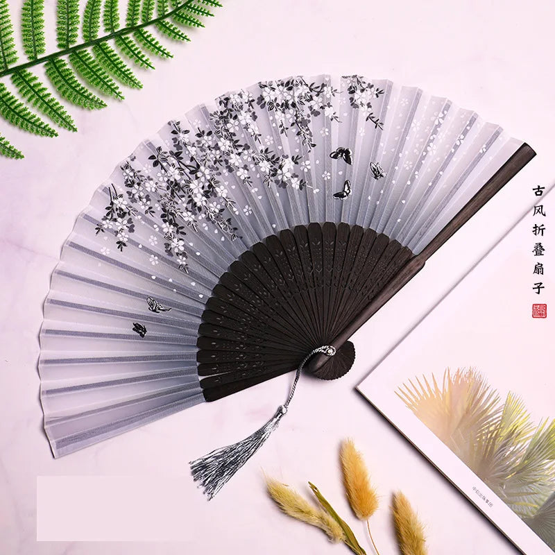 Bamboo Folding Silk Fan Hand Summer