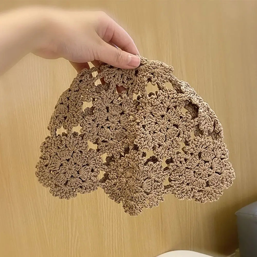 Summer Breathable Hollowed Out Knitted Hat Flowers Cap Casual