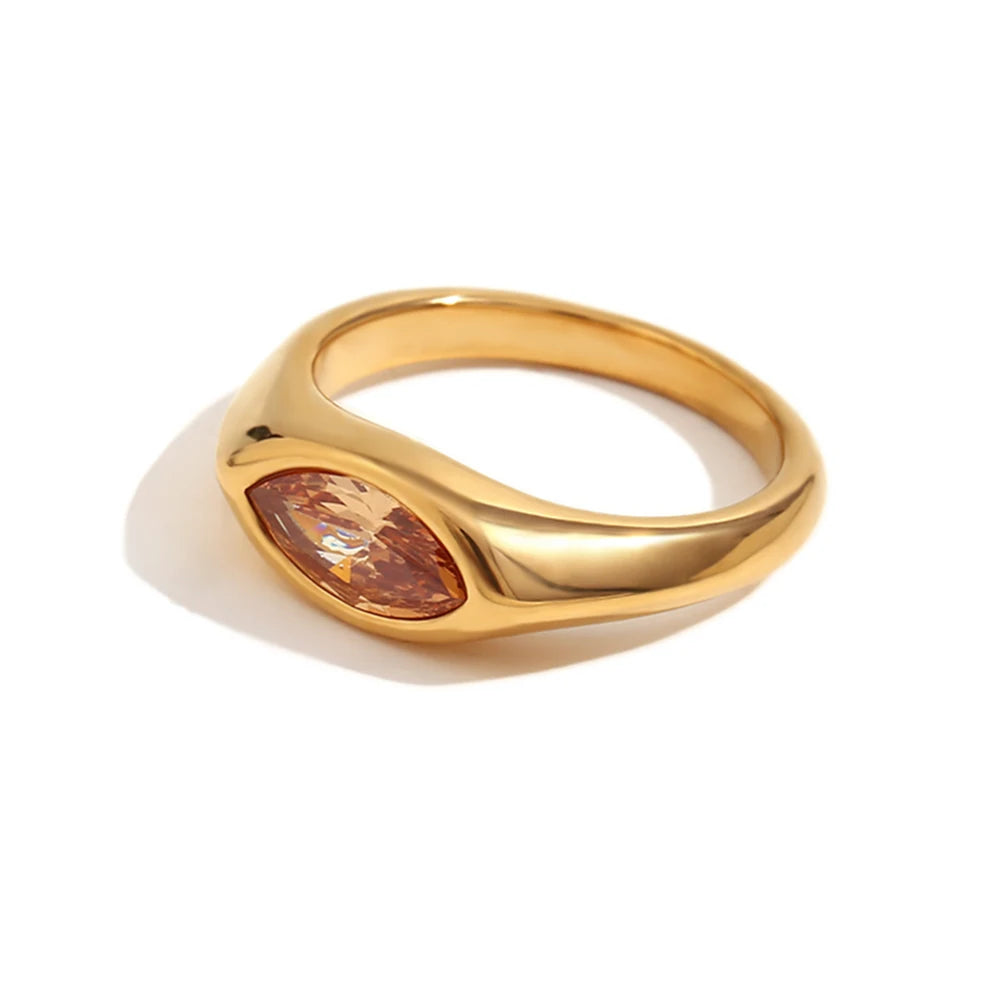 Horse Eye Zircon Seal Ring Stainless Steel