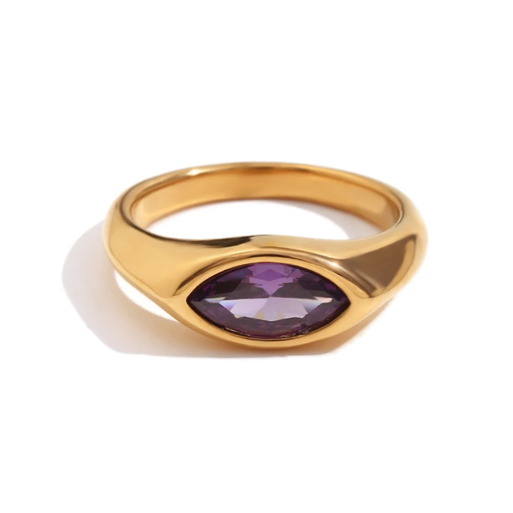 Horse Eye Zircon Seal Ring Stainless Steel