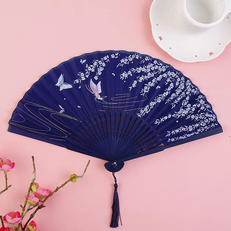 Bamboo Folding Silk Fan Hand Summer