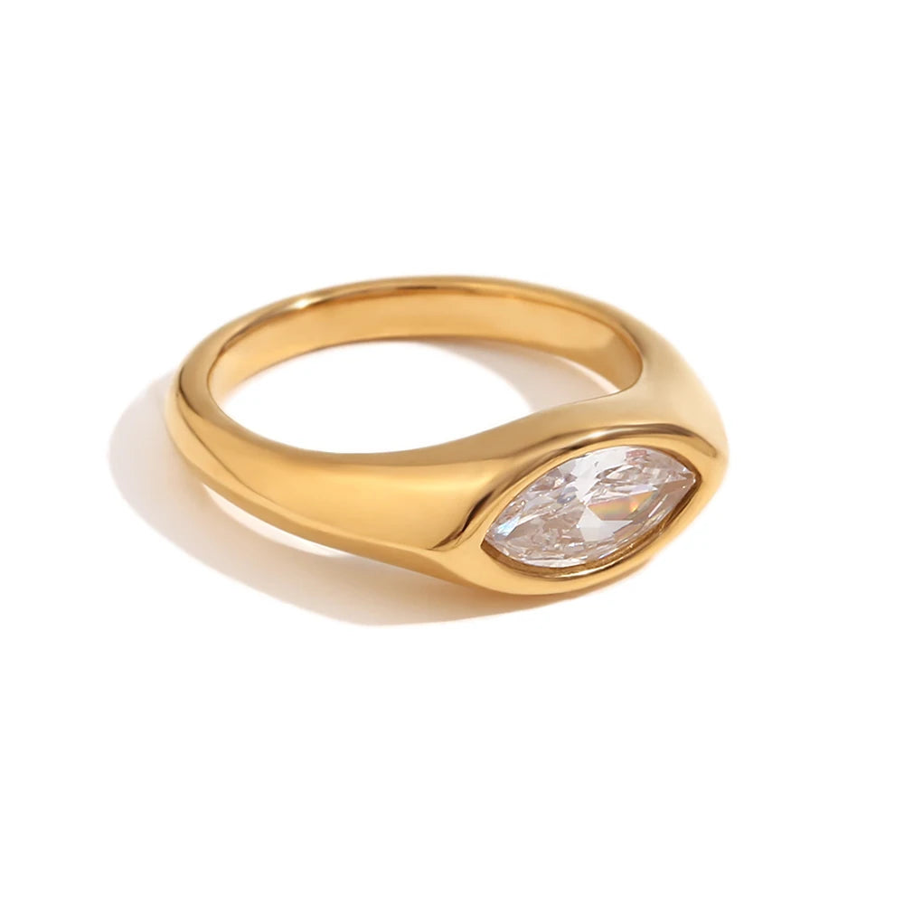 Horse Eye Zircon Seal Ring Stainless Steel