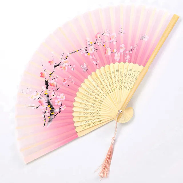 Bamboo Folding Silk Fan Hand Summer
