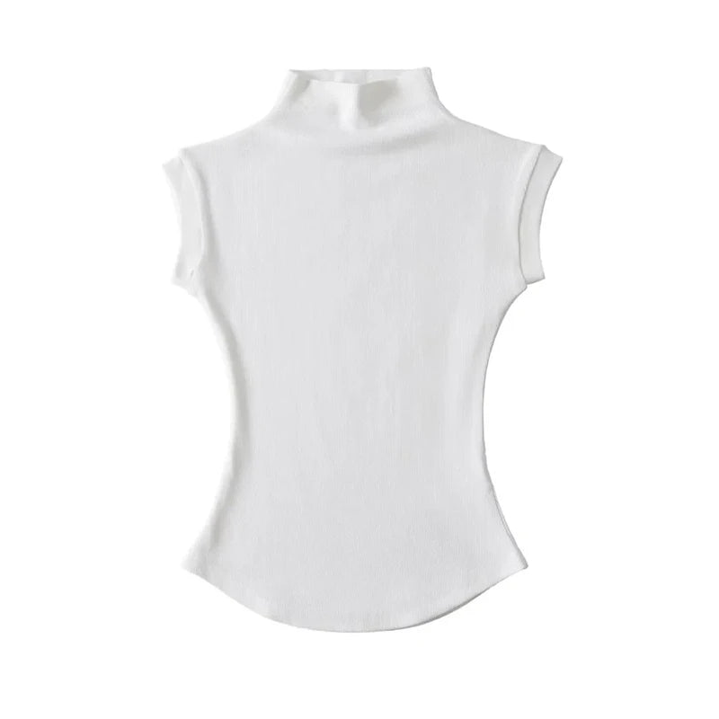 Summer Turtleneck Sleeveless Tops Solid Slim
