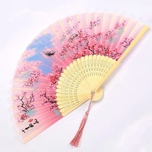 Bamboo Folding Silk Fan Hand Summer