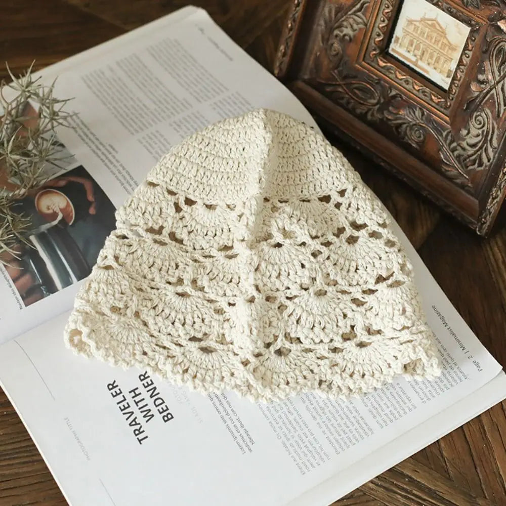 Summer Breathable Hollowed Out Knitted Hat Flowers Cap Casual