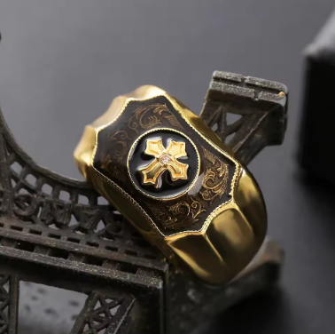 Retro Onyx Cross Ring