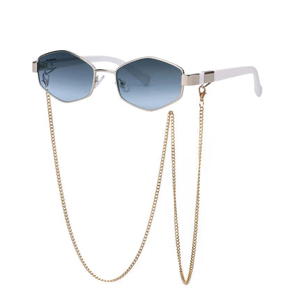 Small Frame Hexagon Sunglasses With Chain