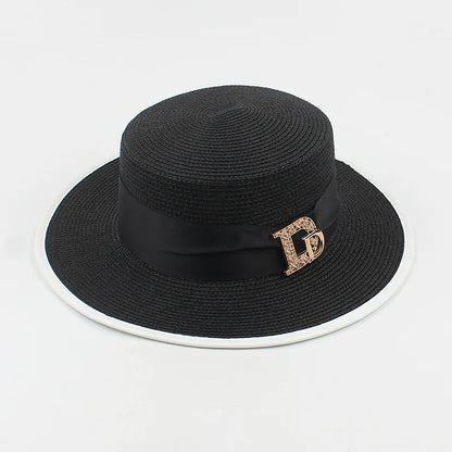 Elegant Rhinestone Raffia Panama Hat