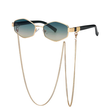 Small Frame Hexagon Sunglasses With Chain