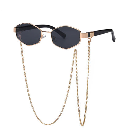 Small Frame Hexagon Sunglasses With Chain