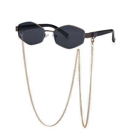Small Frame Hexagon Sunglasses With Chain
