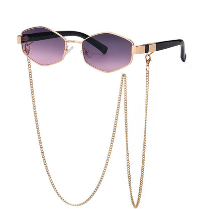 Small Frame Hexagon Sunglasses With Chain