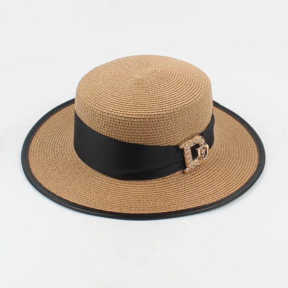 Elegant Rhinestone Raffia Panama Hat