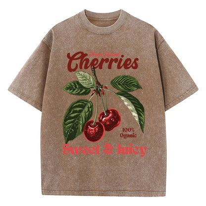 Cherries washed T Shirts Oversize O-Neck