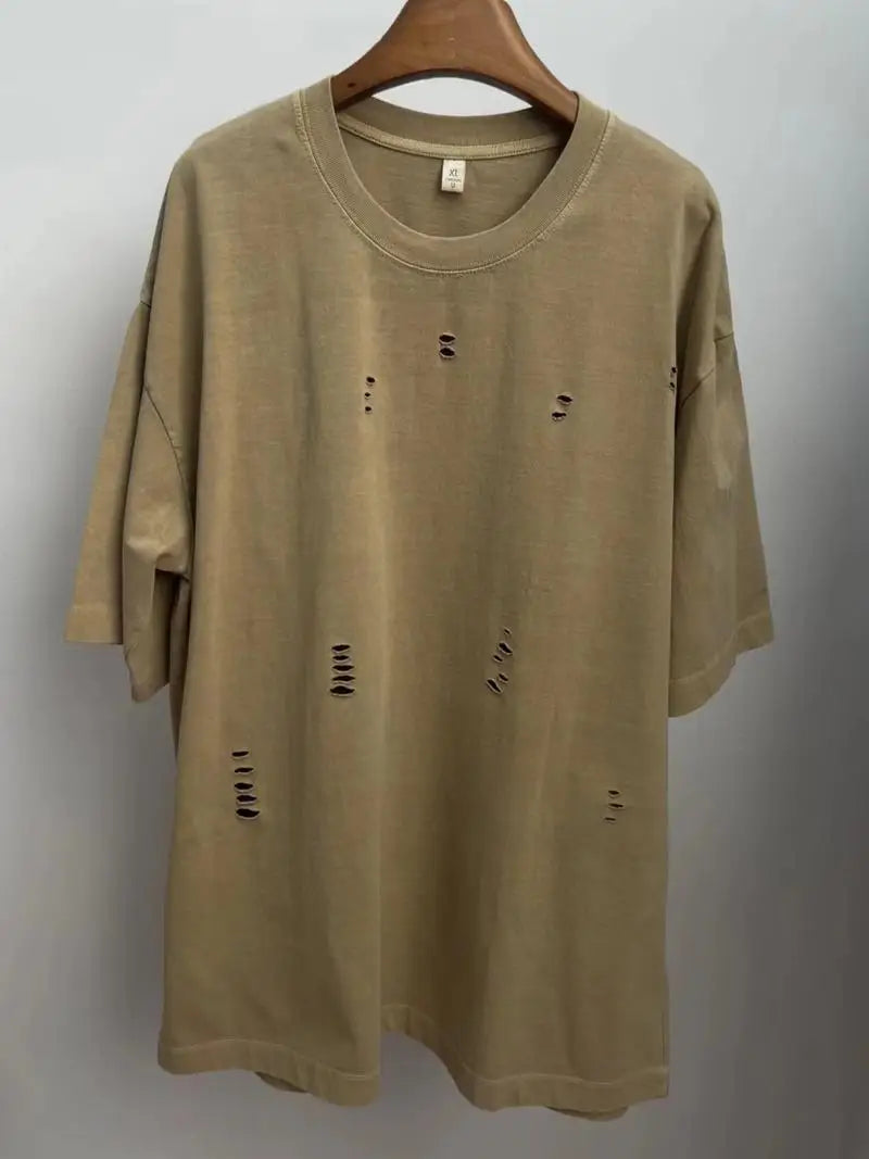 Ripped Crew Neck Short Sleeve Loose T-Shirt
