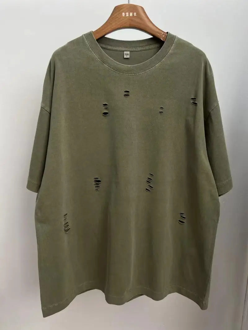 Ripped Crew Neck Short Sleeve Loose T-Shirt