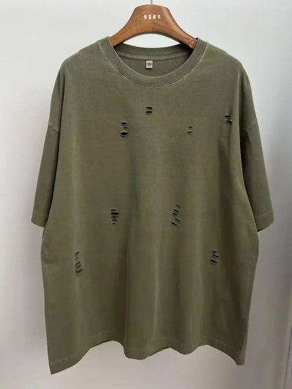 Ripped Crew Neck Short Sleeve Loose T-Shirt