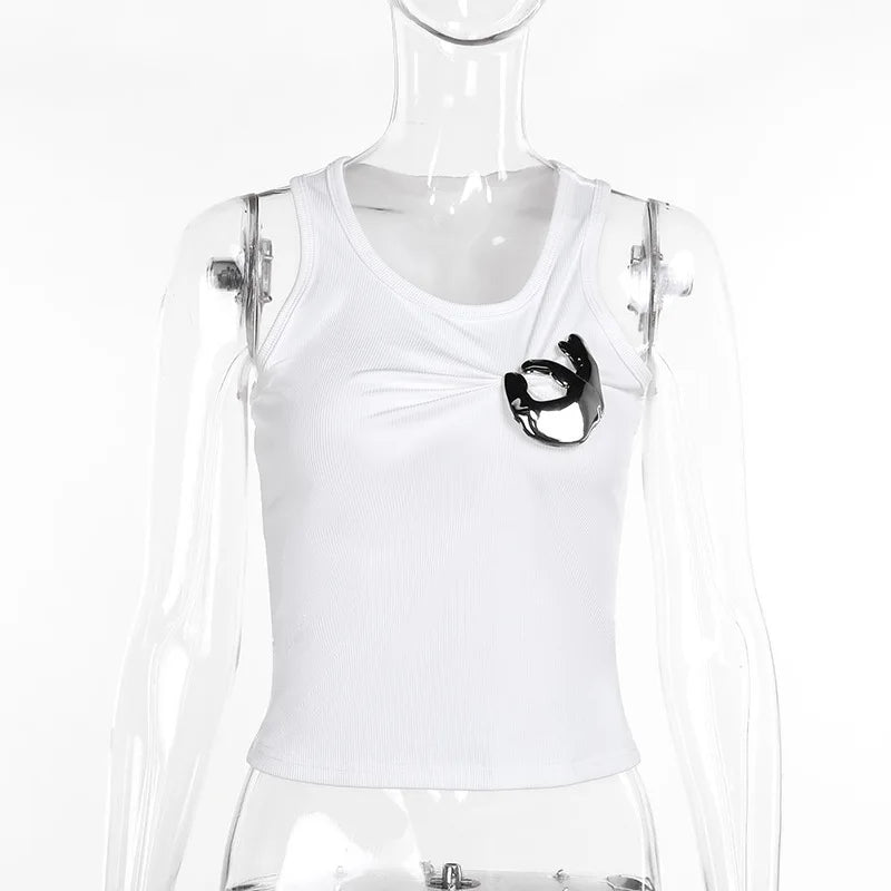 Tank Top OK Gesture Wrinkles Rib Knitted